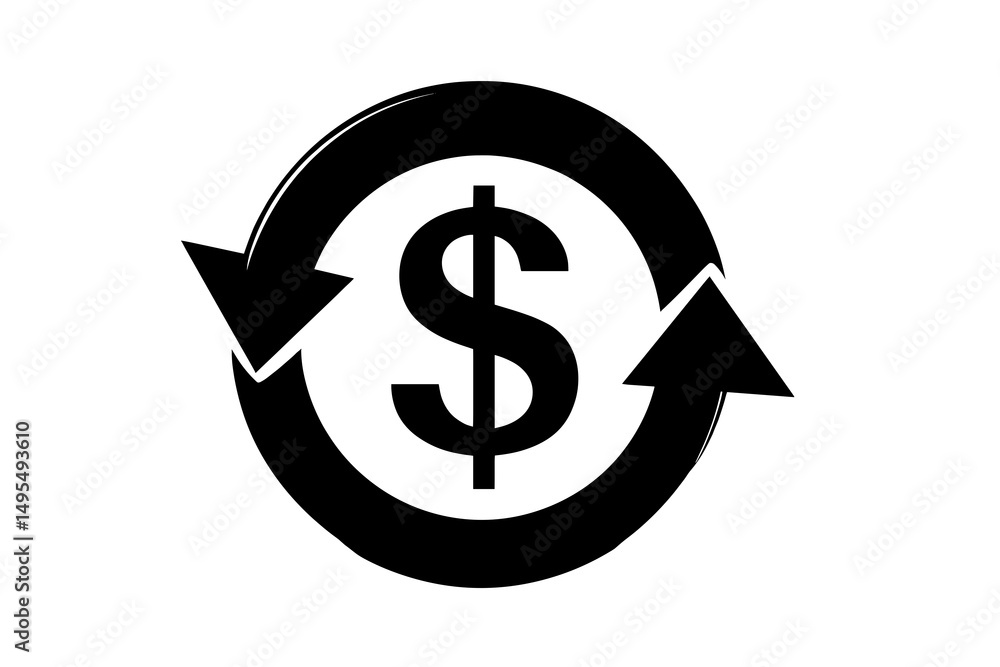 Dollar Sign Symbol Surrounded By Arrows Representing Currency Exchange And Financial Cycles Dollar Sign Symbol Surrounded By Arrows Representing Currency Exchange And Financial Cycles