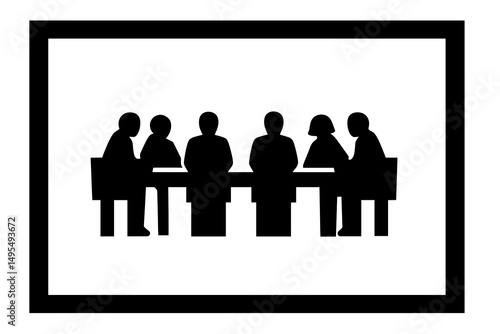 Silhouettes of Six People Engaged in Serious Discussion Around a Conference Table