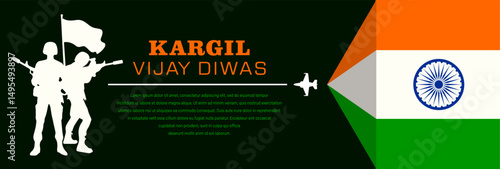Kargil Vijay Diwas Indian Army Day illustration background with silhouette of a soldier and army fighter plane - Indian Republic Day - with free Copy space area as background text template 2
