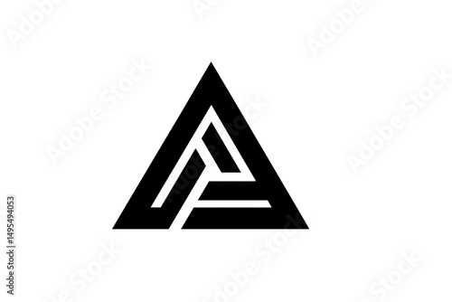 Abstract Black and White Geometric Triangle Logo Design Featuring Interlocking Shapes