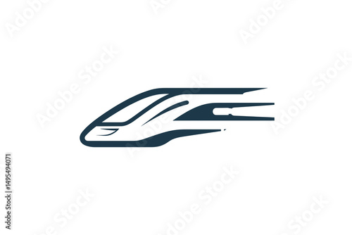 High Speed Train Silhouette, Dark Blue and White Minimalist Design
