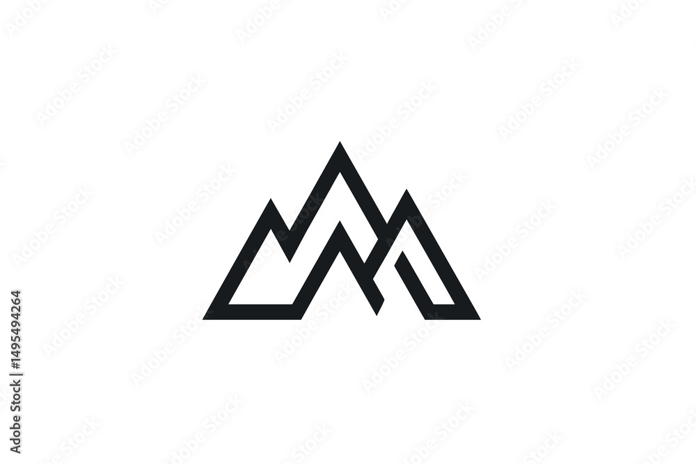 Stylized Black Mountain Silhouette with Sharp Peaks Against a Plain White Background Stylized Black Mountain Silhouette with Sharp Peaks Against a Plain White Background