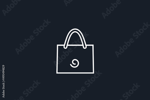 Minimalistic White Shopping Bag Icon on Dark Background Symbolizing Retail and E-Commerce