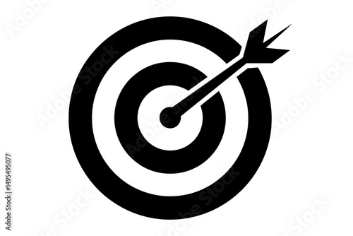 Black and White Illustration of a Bullseye Target with Arrow Centered in Precision Zone