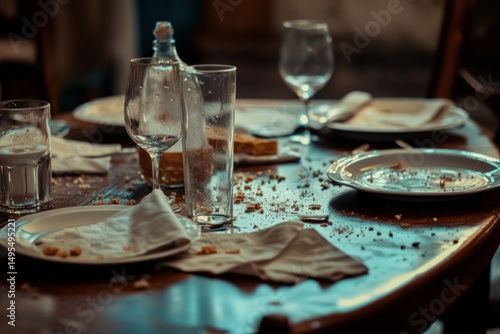 Empty, messy dining table