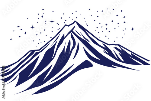 Stylized Navy Blue Mountain Illustration with Starry Background