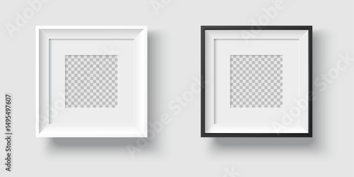 modern squarish museum picture and photo frames in white and black, with passepartout and shadow, realistic vector template on white background