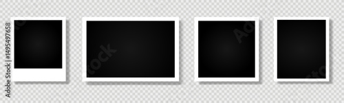 collection of vintage polaroid photo frames with different ratio on transparent background, 
