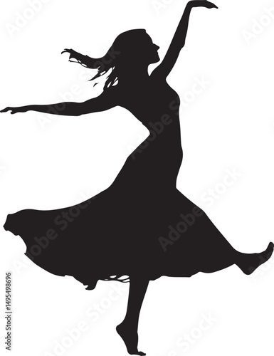 Dancing Girl Silhouette Vector Illustration on Transparent Background