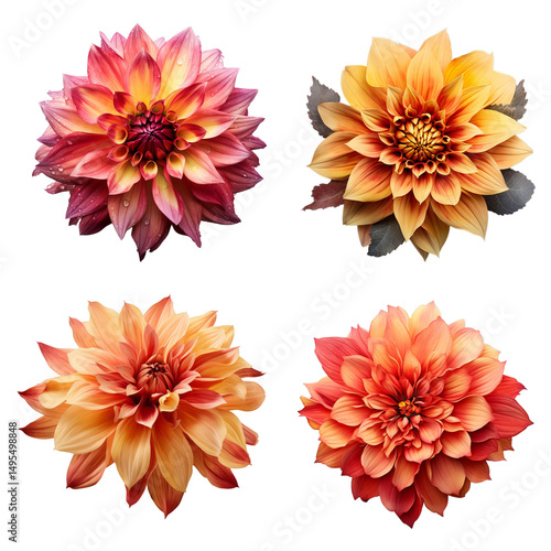 Realistic autumn flowers collection, isolated on white background