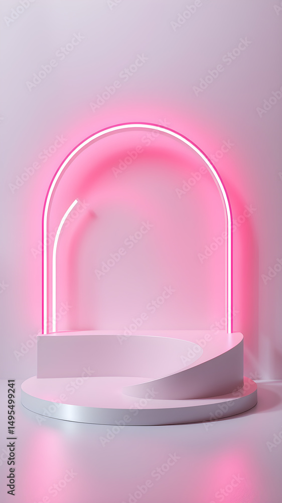Abstract Pink Neon Archway with Modern Minimalist Product Display Abstract Pink Neon Archway with Modern Minimalist Product Display