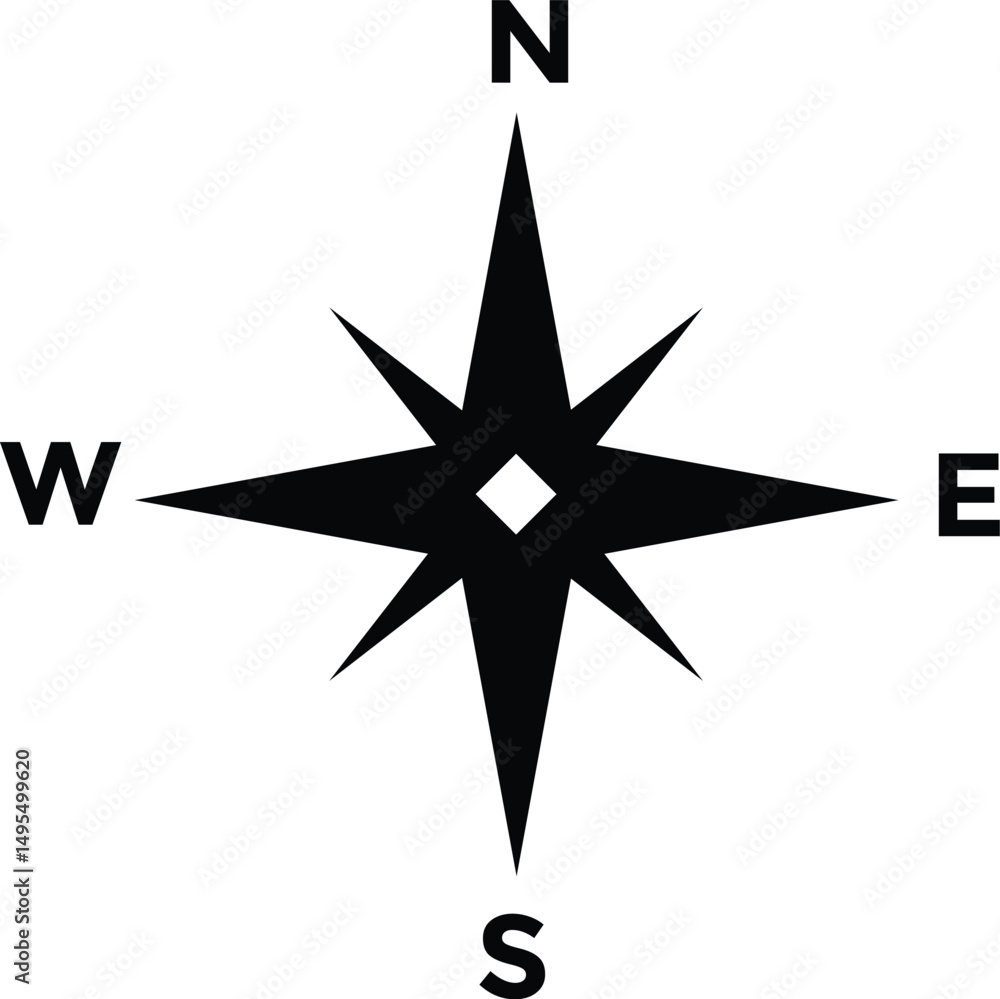 Fototapeta premium Compass icons set. Vector compass icons. Compass rose sign. Star icon navigation. Northern Star. Compass symbol in line. Stock vector illustration 