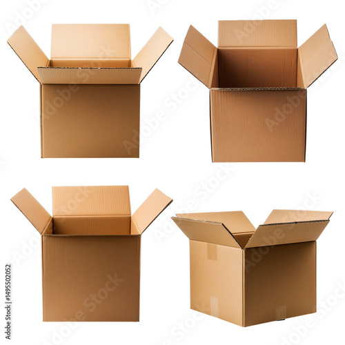 Realistic cardboard boxes collection, isolated on white background