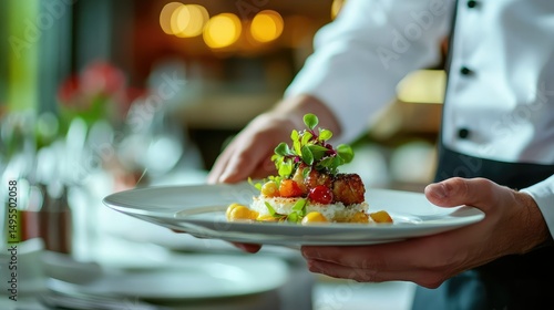 Wallpaper Mural waiter presenting a dish to a guest, with focus on the elegant plating and the details that make the meal a true visual masterpiece. Torontodigital.ca
