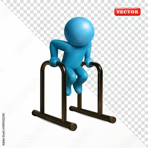 Stickman doing tricep dips exercise, 3d vector. Suitable for sports and health