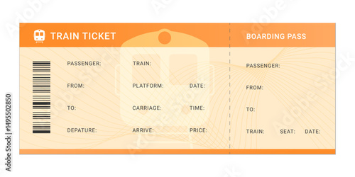 Train travel ticket and boarding pass isolated. Empty train ticket template for travel, transportation, creative concept, ticket,