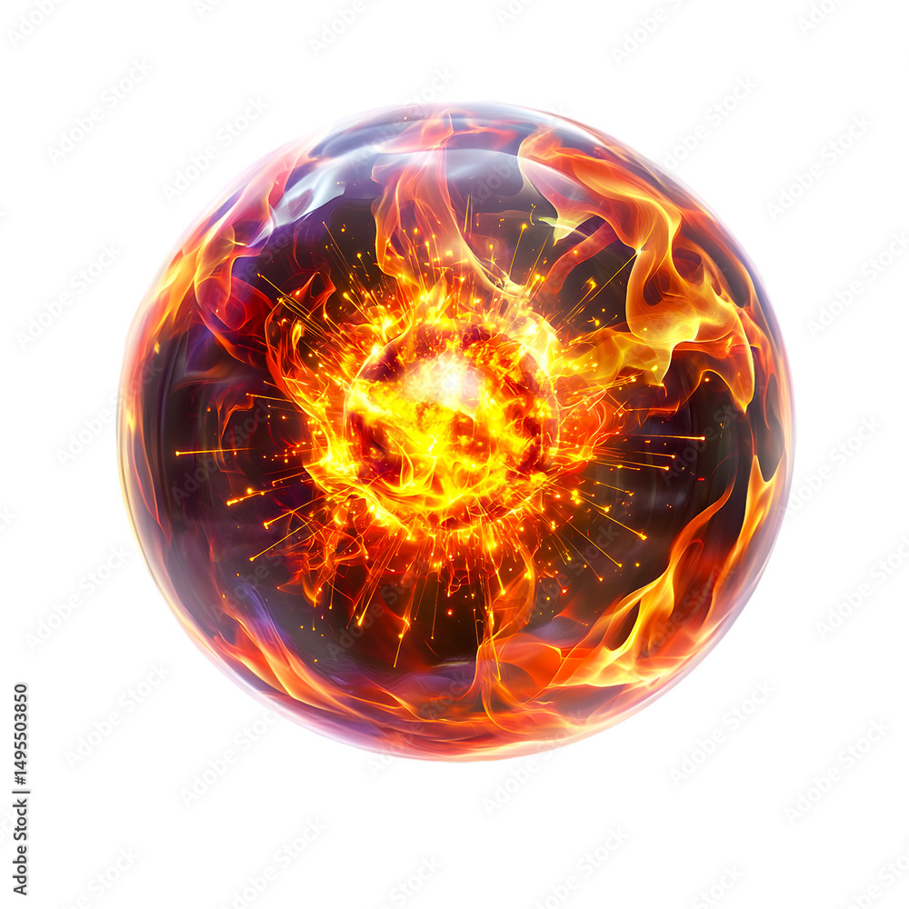 Fototapeta premium Fiery Orb Abstract Energy Sphere of Burning Flames and Sparks