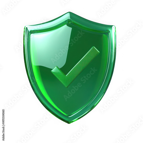 Green glass shield with check mark icon