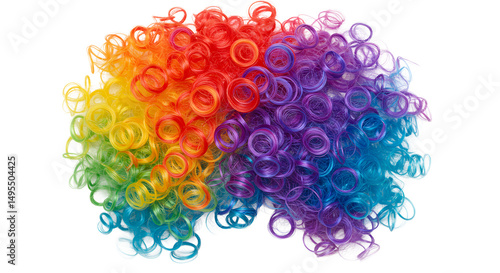 Vibrant rainbow clown wig celebrating international clown week with transparent background