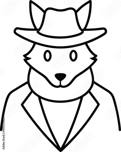 Vector illustration of a sly detective fox wearing a fedora and jacket in minimalist style