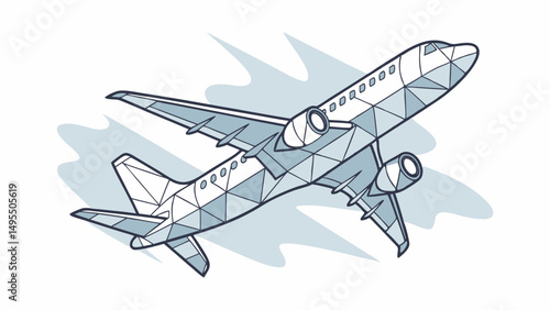 Geometric stylized airplane soaring dynamic flight emblem vector illustration  