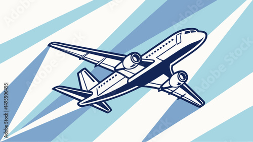 Geometric stylized airplane soaring dynamic flight emblem vector illustration  