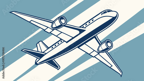 Geometric stylized airplane soaring dynamic flight emblem vector illustration  