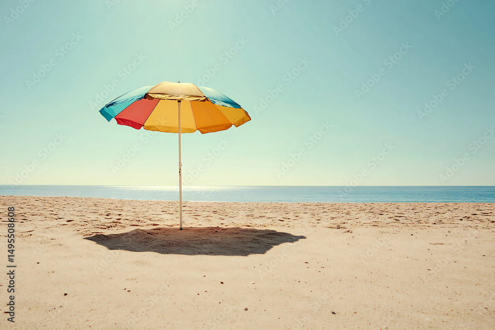 Solitary beach umbrella under clear summer sky Solitary beach umbrella under clear summer sky