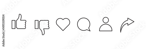 Icons like comment, share, love, user, like, dislike media button. Outline icon heart arrow direct message interface message minimalist