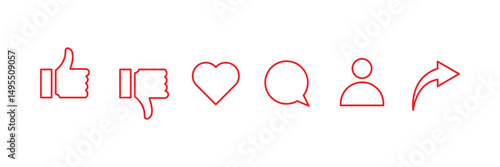 Icons like comment, share, love, user, like, dislike media button. Outline icon heart arrow direct message interface message minimalist