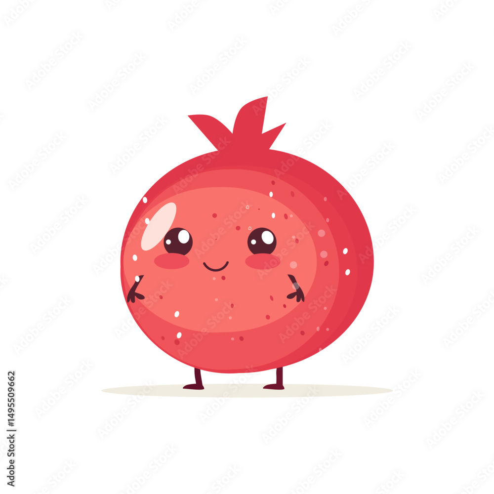 Fototapeta premium Cute summer fruit ,Cartoon characters. Funny mascot of pomegranate with happy smile vector illustration isolated on transparent background