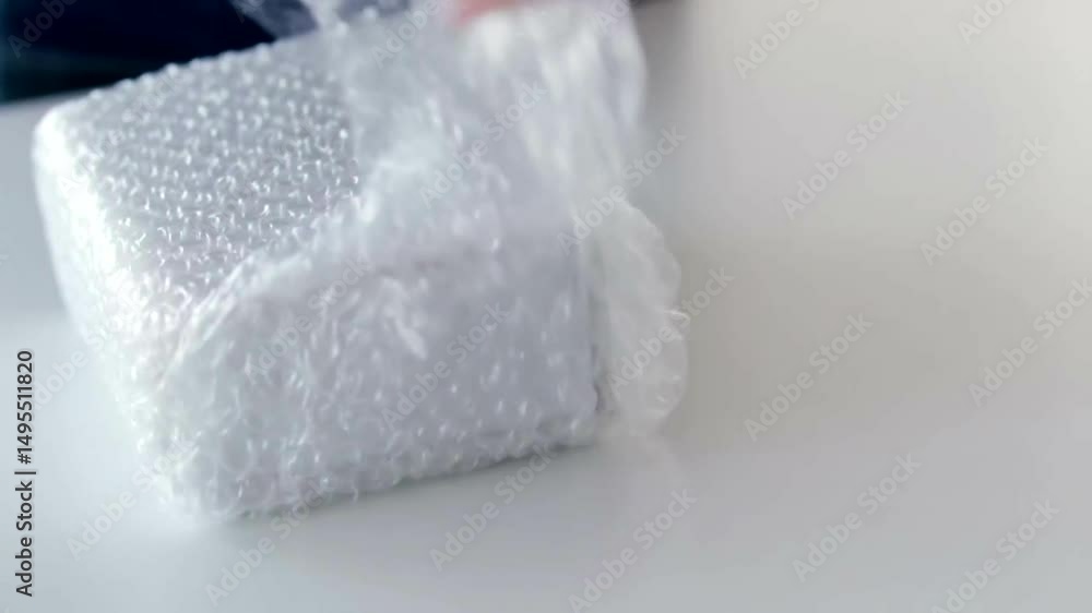 Wrapping Object with Protective Bubble Packaging Close Up Wrapping Object with Protective Bubble Packaging Close Up