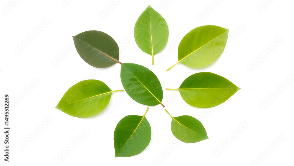 Obraz premium Green Leaves Isolated On White Background Artistic Botanical Arrangement Design