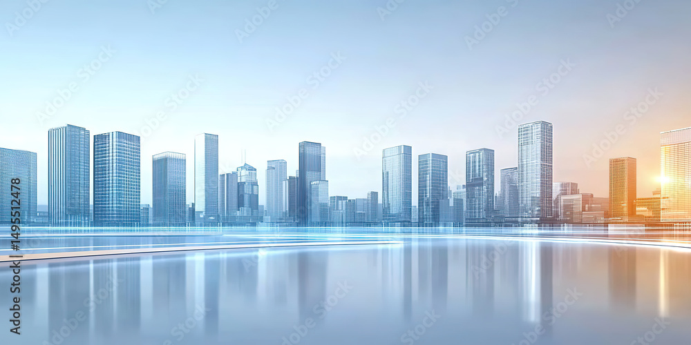 Obraz premium Transparent glass texture city skyline building platform product exhibition booth
