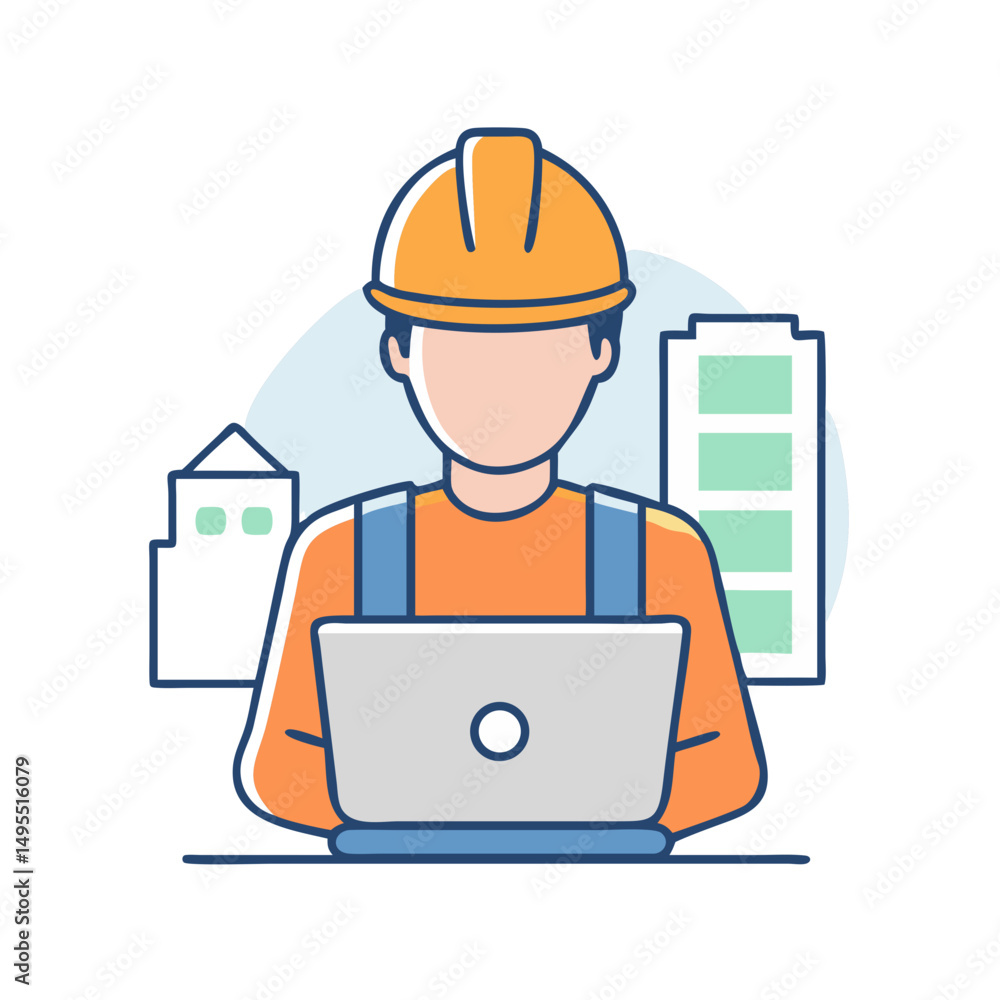 construction worker with laptop construction worker with laptop