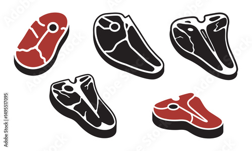 T-bone beef steak flat icons for food apps and websites