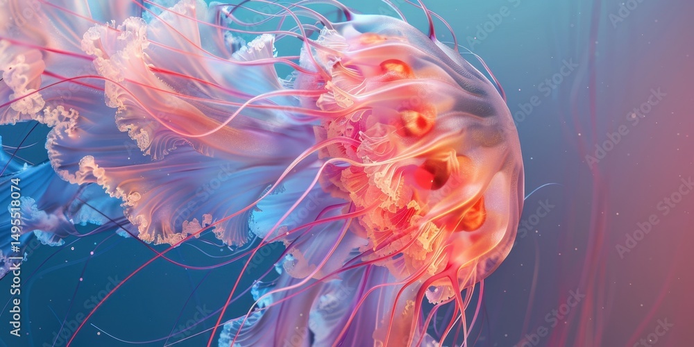 Fototapeta premium colorful abstract flower jellyfish in water, sea creature, cute aquarium for design concept