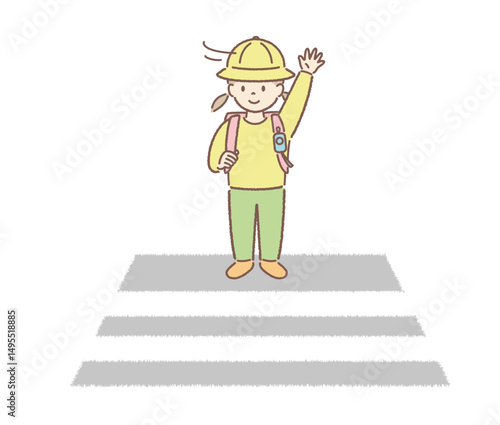 横断歩道で左右確認する子どものイラスト（女子）