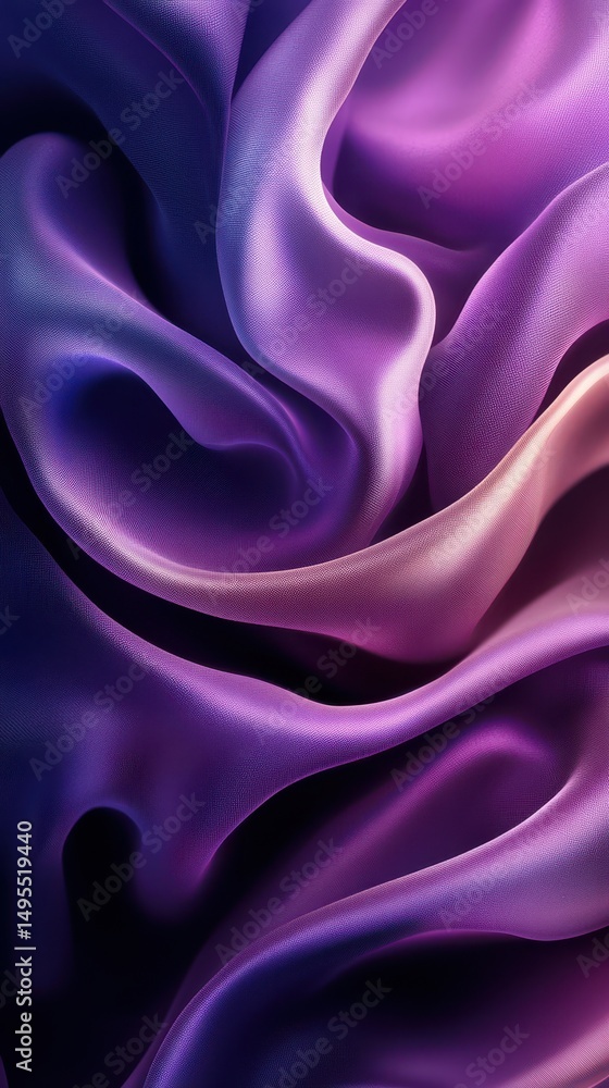 Fototapeta premium Soft flowing fabric draped elegantly in shades of purple and lavender with smooth texture and rich colors