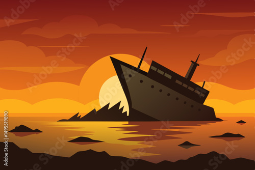ship at sunset