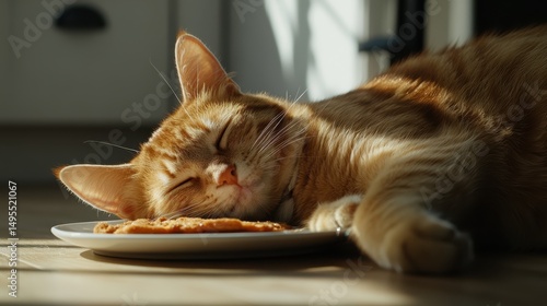 Wallpaper Mural Sweet Dreams Ginger Cat Napping Near Plate of Treats, Cozy and Cute Scene Torontodigital.ca