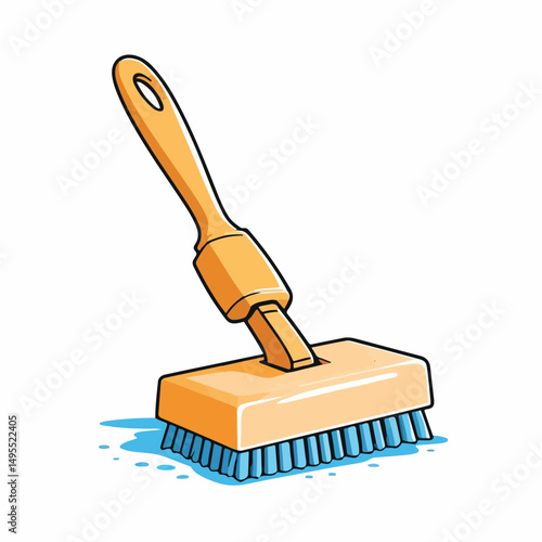 A vector icon of a scrub brush with a solid rectangular base and short stiff bristles