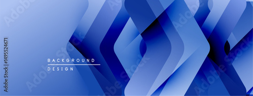Abstract blue layers create dynamic geometric pattern. Modern design evokes depth, movement, visual interest. Smooth gradients enhance texture.