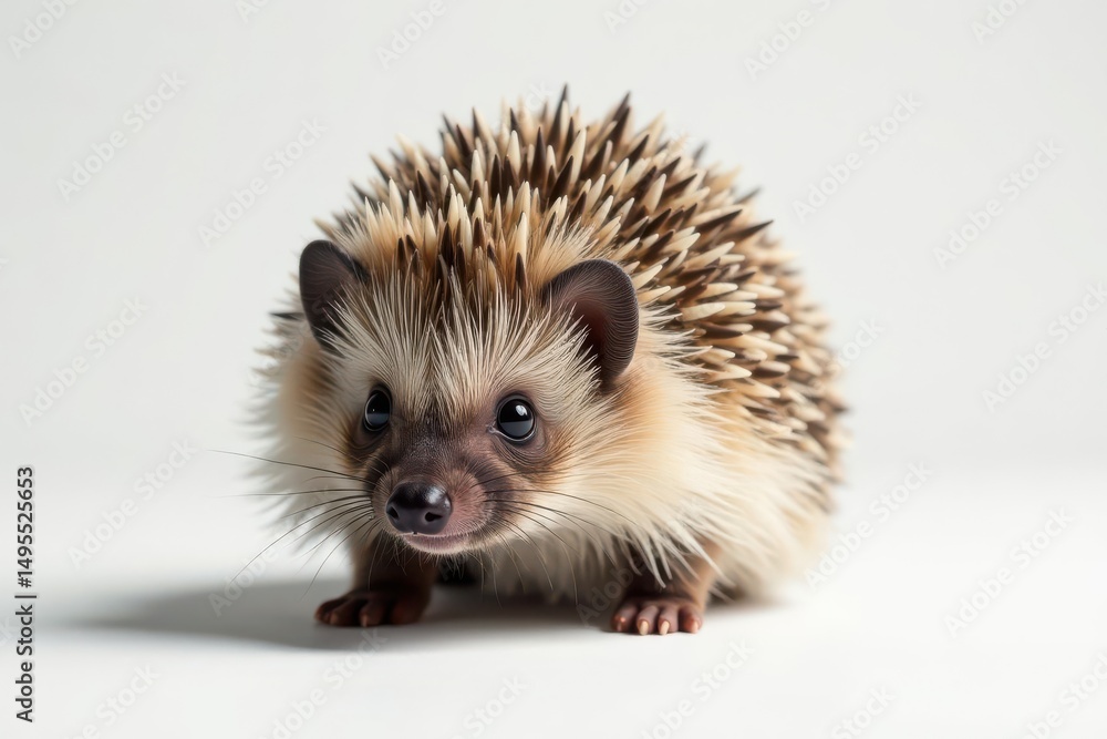 Fototapeta premium A single hedgehog against a stark white backdrop, pattern, white backdrop, adorable