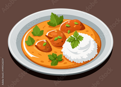 Delicious Chicken Tikka Masala with Rice Indian Cuisine Dish
