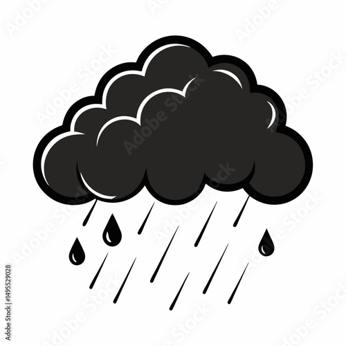 Fotografie Simple Black and White Rain Cloud Icon Illustration