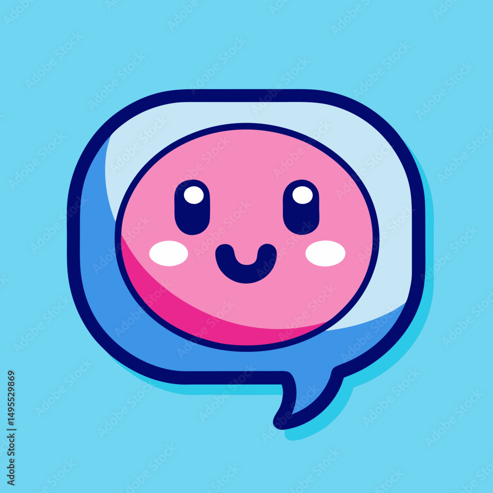 Fototapeta premium Cute Cartoon Speech Bubble with Happy Face Emoji Illustration
