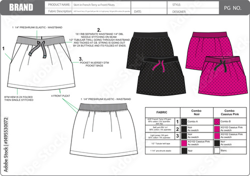 Skirt in French Terry w Front Pleats