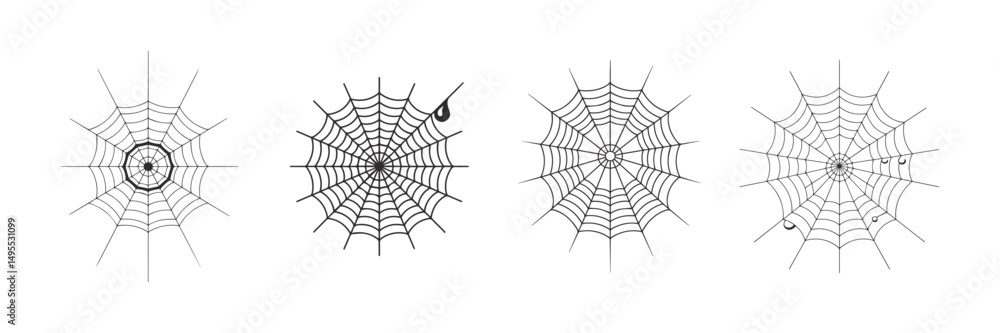 Fototapeta premium Spiderweb set, Black Silhouette Vector Illustration. 