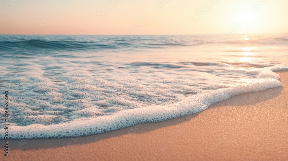 Tranquil ocean waves at sunrise for relaxation and minimalist design Tranquil ocean waves at sunrise for relaxation and minimalist design
